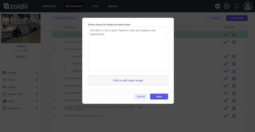 Zoidii Help Article: Complete Work Order Tasks
