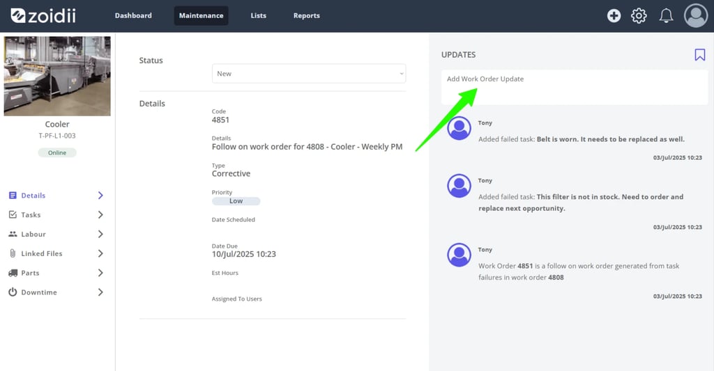 Zoidii Help Article: Add repair notes and images to work orders